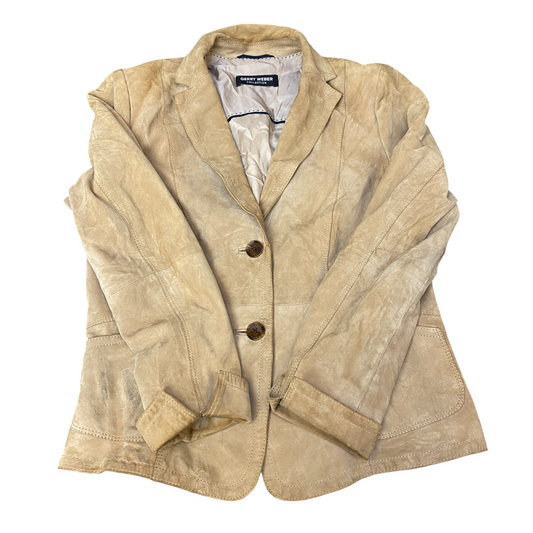 Gerry Weber Suede Leather Blazer Jacket Women Medium Brown Lined Single Breasted