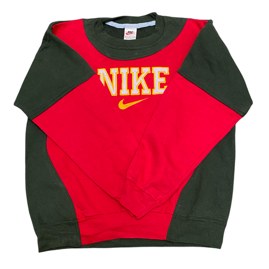 Nike Reworked Sweatshirt Mens Medium Green Red Embroidered Spellout Logo Vtg Y2K