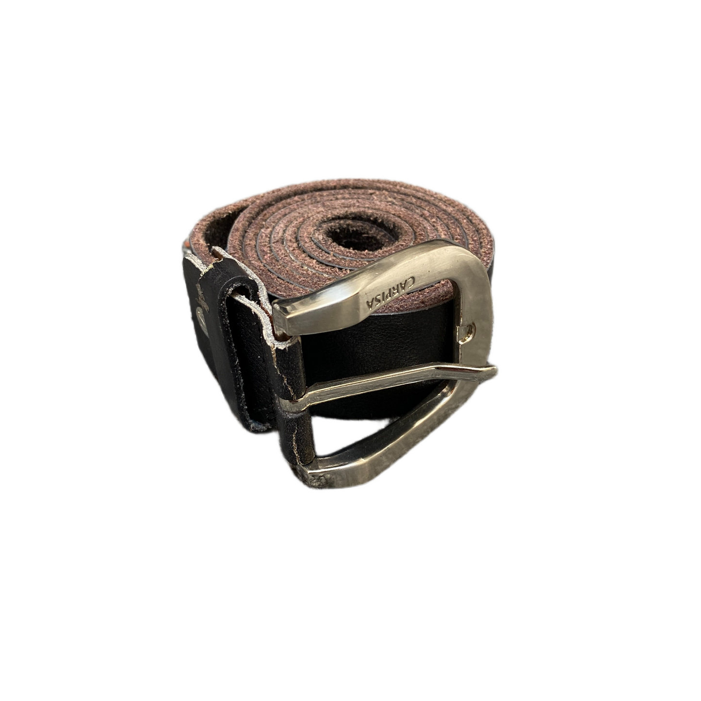 Carpisa Waist Belt Mens Black Leather Adjustable Silver Pin Buckle 49.5 inches