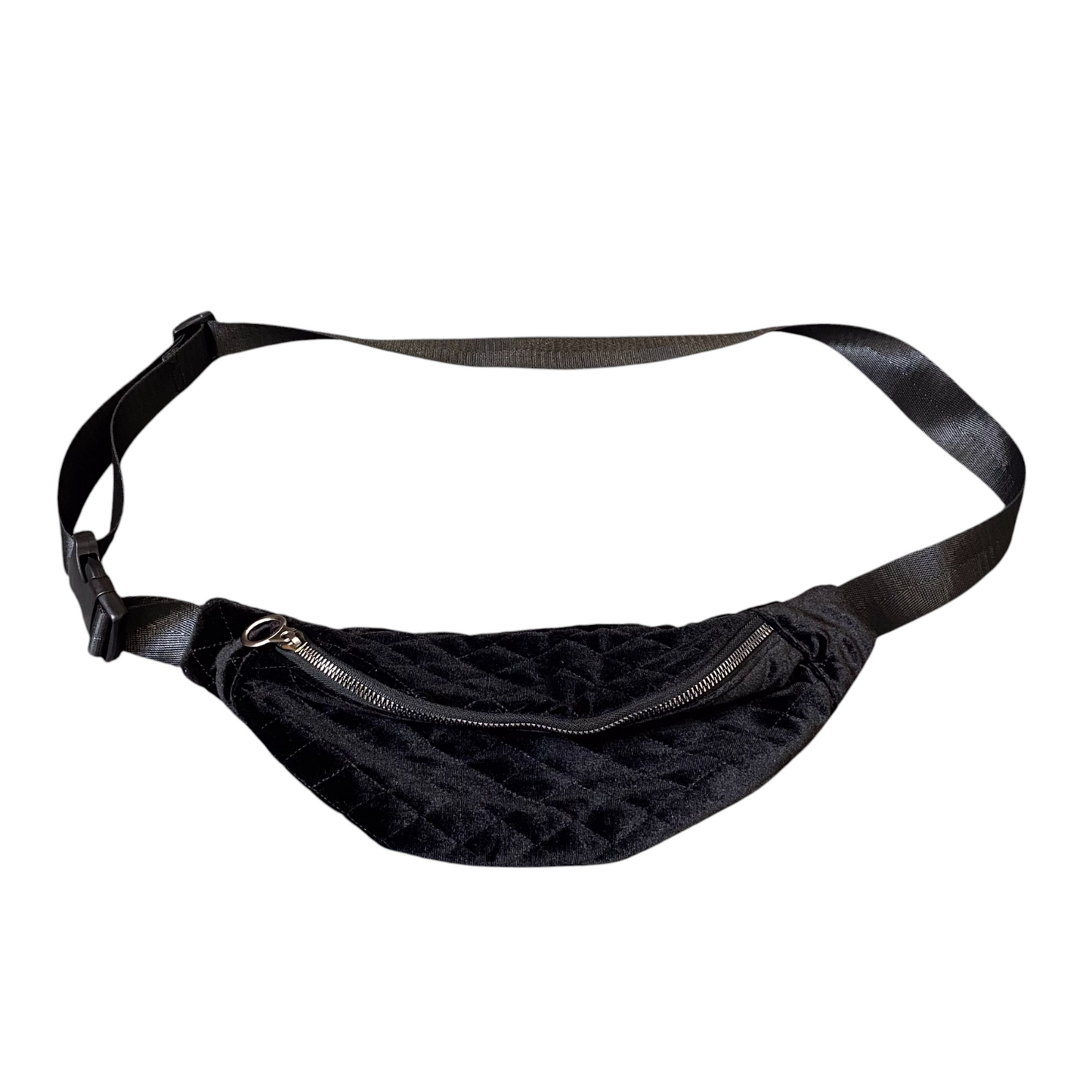 Unisex Waist Fanny Pack Bum Bag Black Quilted Adjustable Nylon Strap Zipper