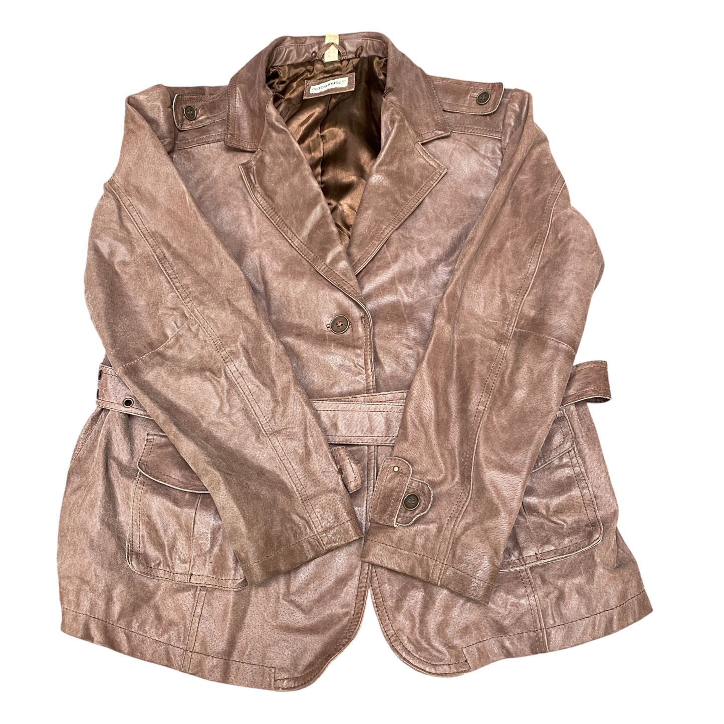 Clockhouse C&A Genuine Leather Blazer Jacket Womens Large Brown Belted Waist