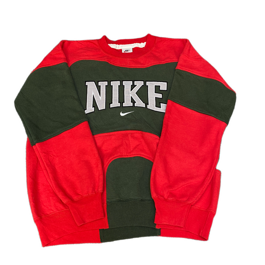 Nike Reworked Sweatshirt Mens M Green Red Embroidered Spellout Logo Vintage Y2K