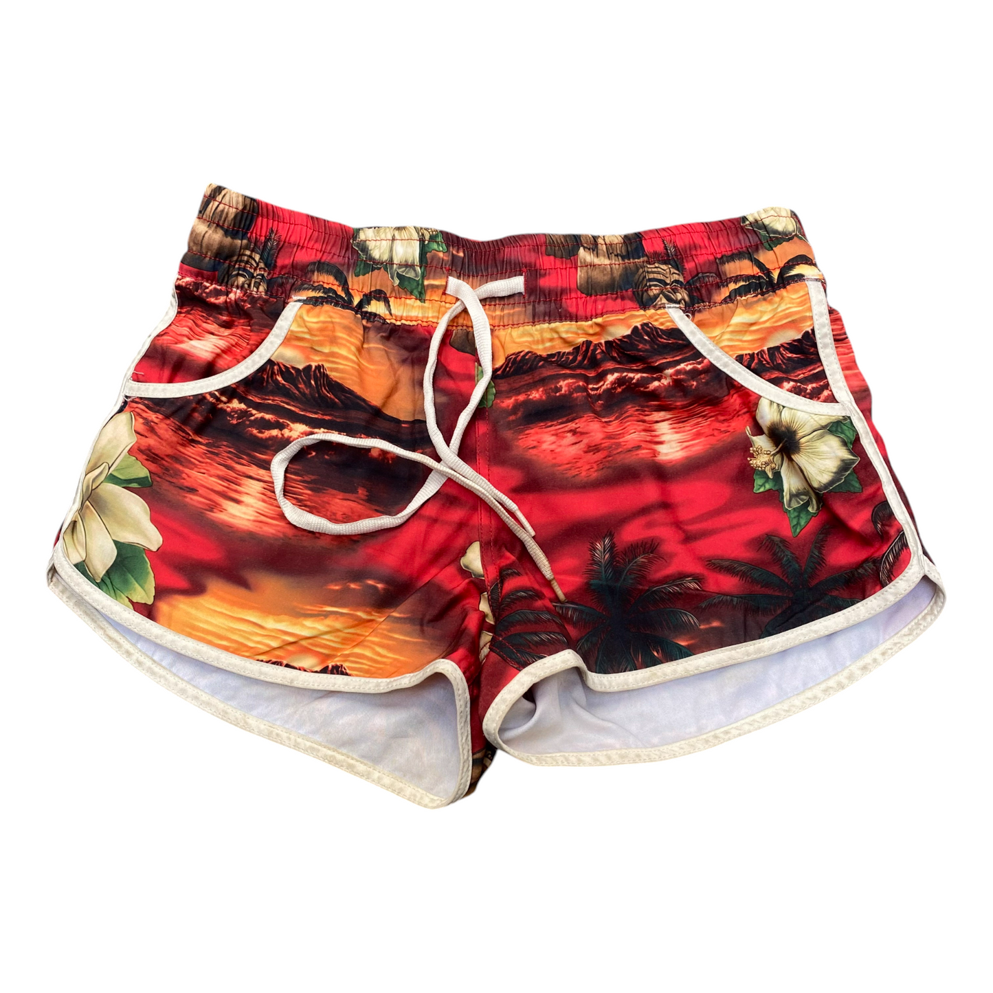 Swim Shorts Womens Small Multicoloured Hawaii Sunset Surf Surfing Elastic Waist