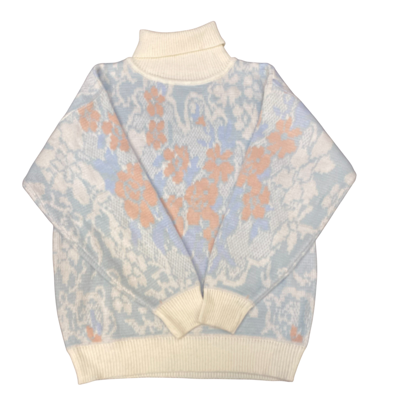 Objectives Jumper Womens Large White Blue Floral Turtle Neck Long Raglan Sleeve