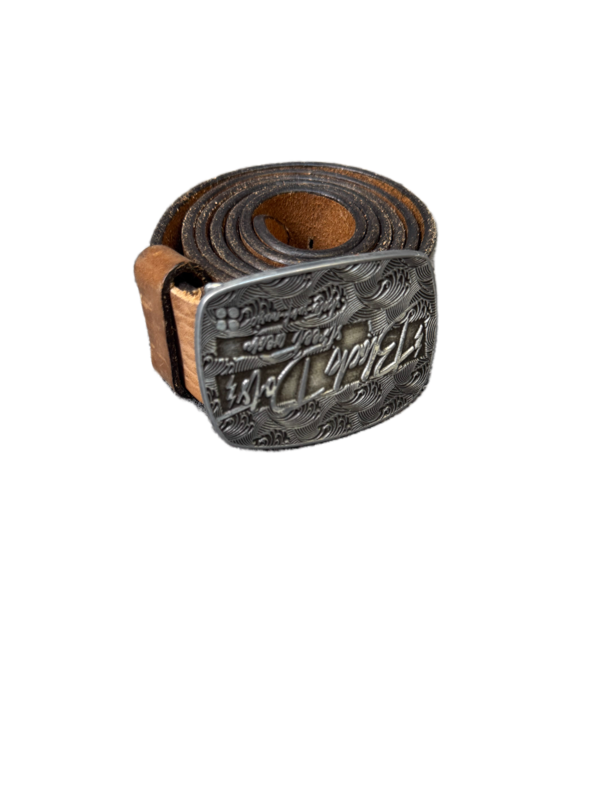 Black Dots Street Wear Waist Belt Mens Brown Leather Silver Buckle 44.5 inches