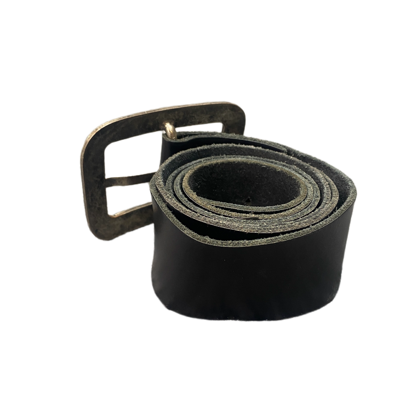 Waist Belt Mens Black Leather Adjustable Rectangular Silver Pin Buckle 43 inches