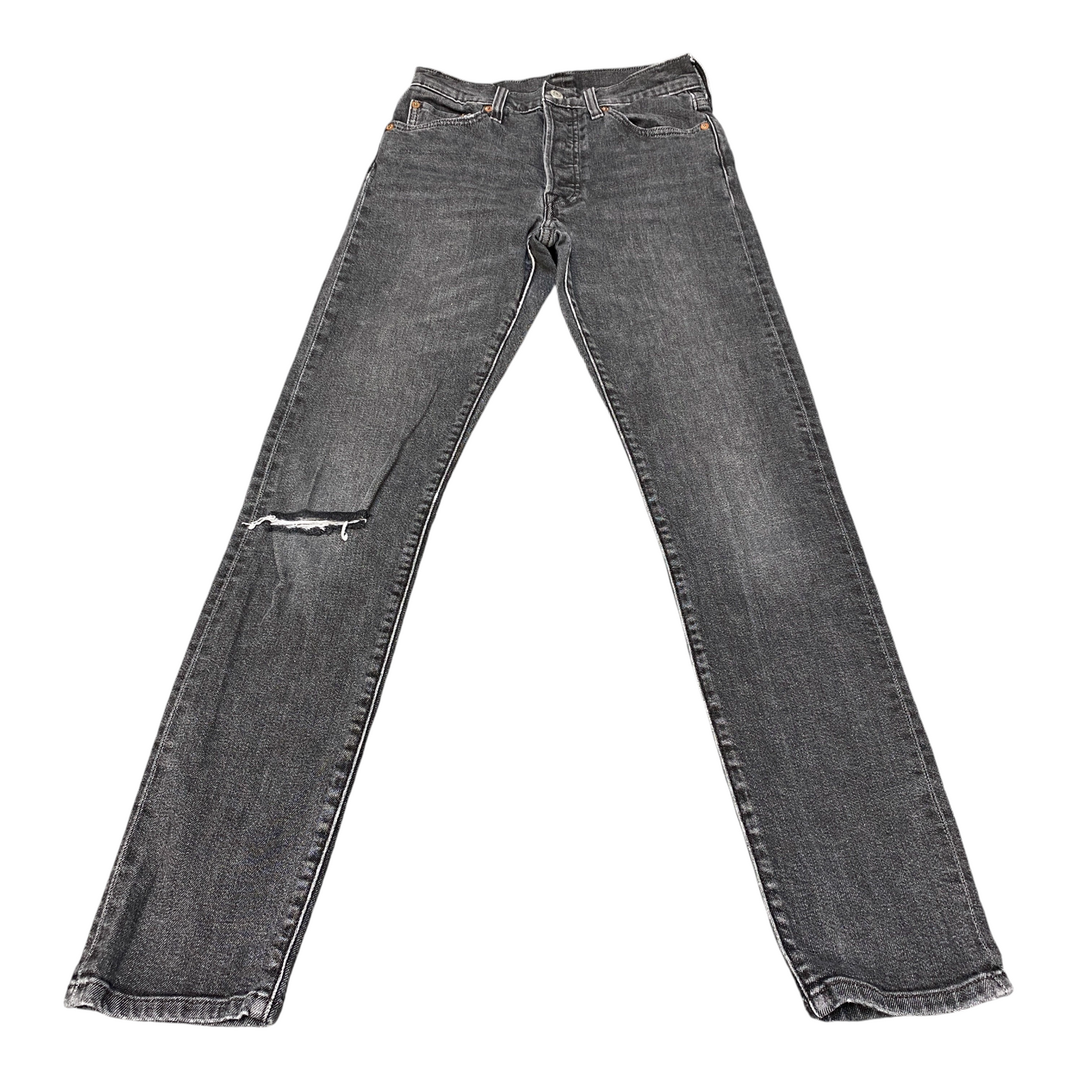 Levi's 501 Jeans Women 25" Waist Grey Denim High Waisted Distressed Straight Leg
