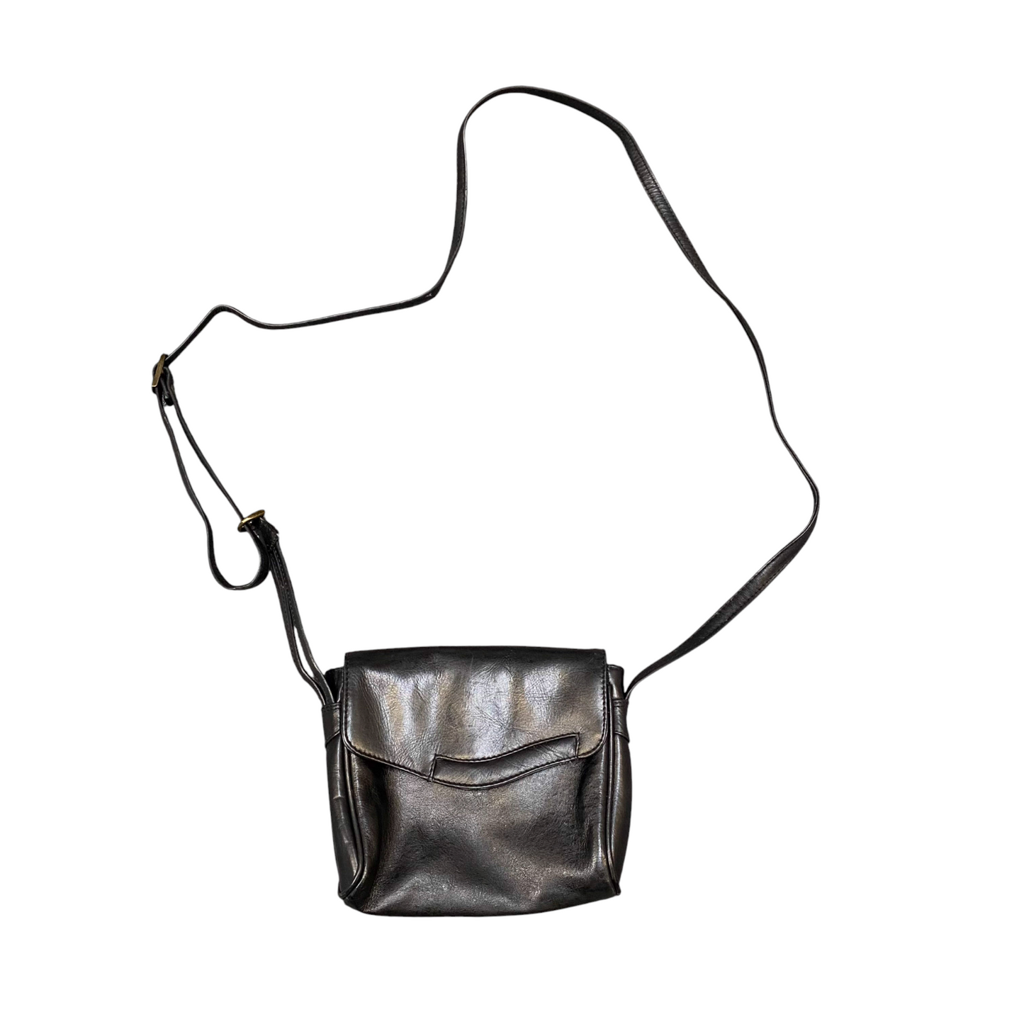 Womens Crossbody Bag Black Leather Casual Adjustable Strap Magnetic Flap Closure