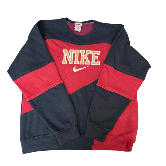 Nike Reworked Sweatshirt Mens M Red Black Embroidered Spellout Logo Vintage Y2K