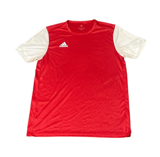 Adidas T-Shirt Women's L Red Logo Crew Neck Short Sleeve Aeroready Pullover Tee