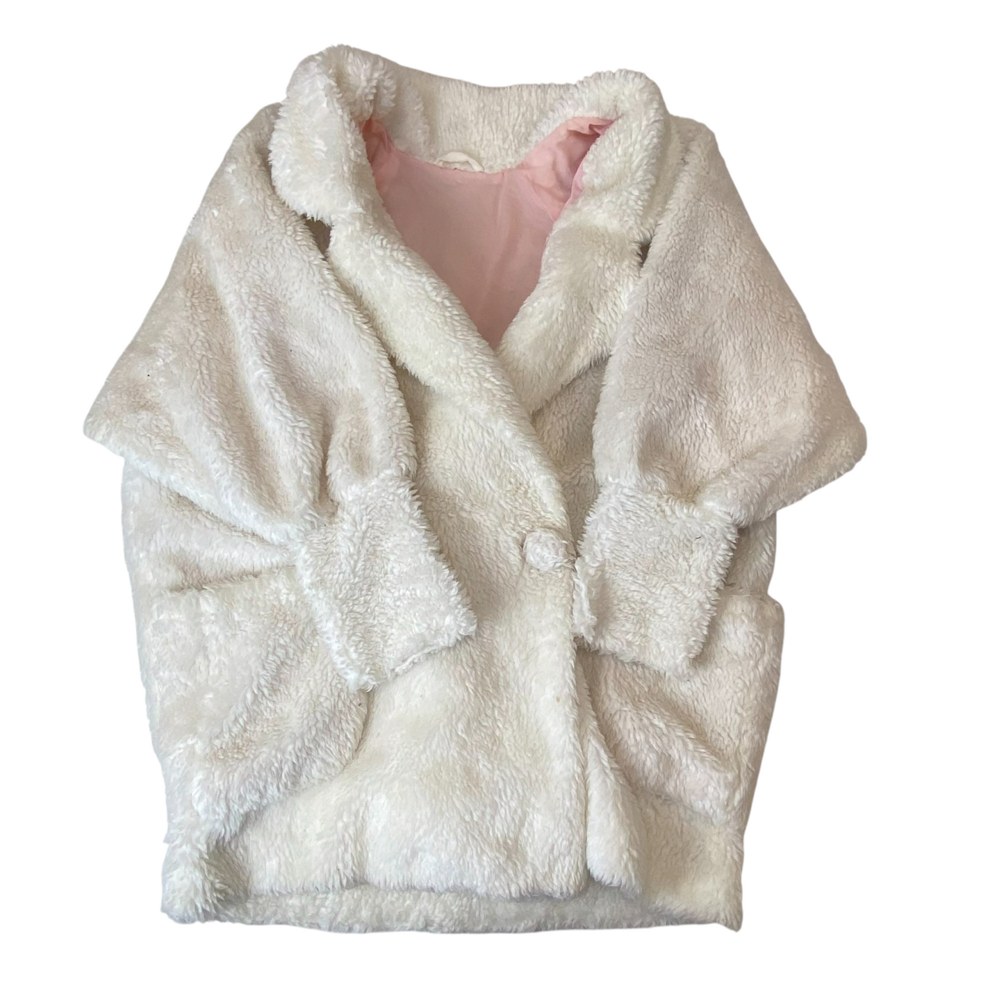 Coat Womens XL White Sherpa Fleece Pockets Long Sleeve Notch Collar Button Front