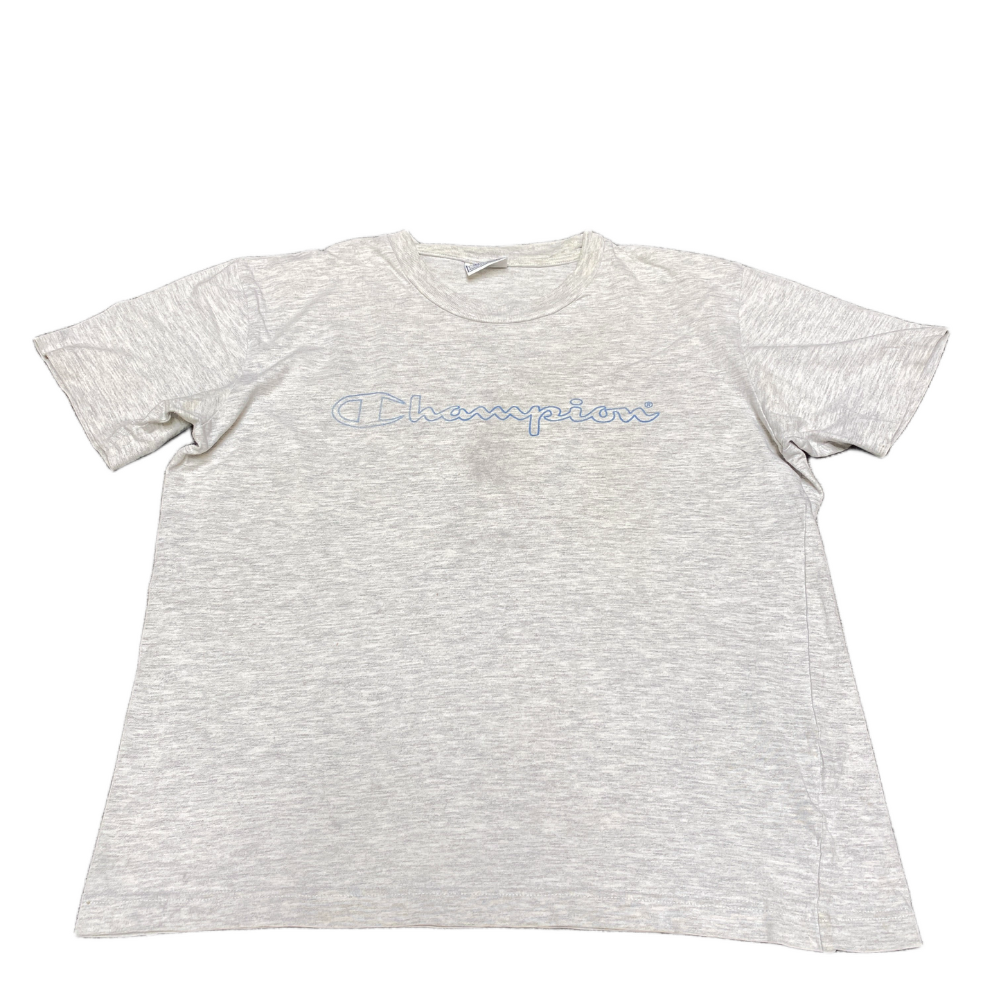 Champion T-Shirt Womens Medium Grey Heathered Script Logo Graphic Crew Neck Tee