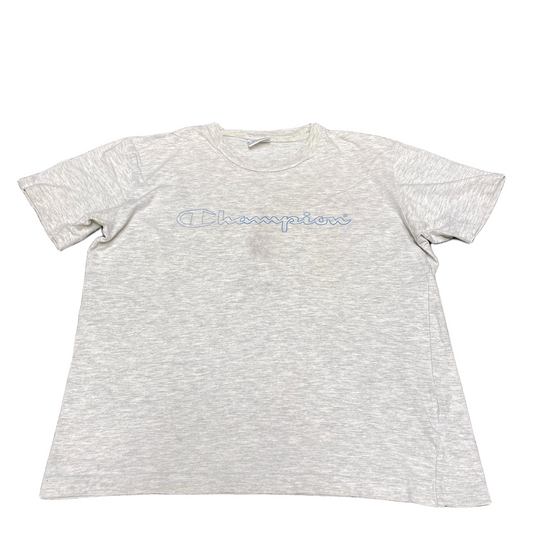 Champion T-Shirt Womens Medium Grey Heathered Script Logo Graphic Crew Neck Tee