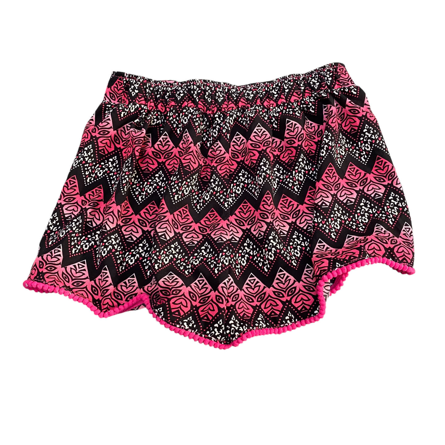 Running Sprinter Shorts Womens Large Black Pink Patterned Pleated Waist Pull On