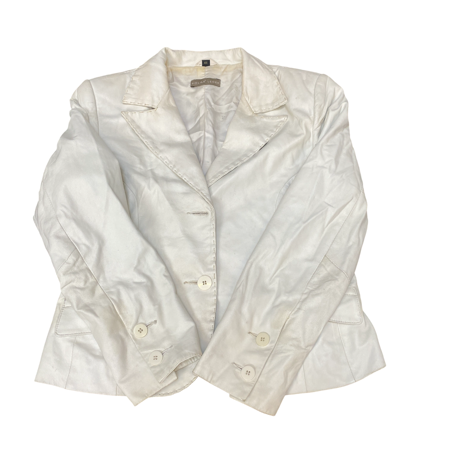 Polar Leder Genuine Leather Blazer Jacket Womens M White Lined Single Breasted
