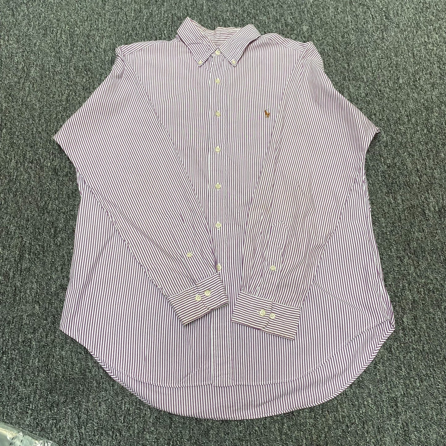 Ralph Lauren Formal Shirt Mens L Purple Stripe Classic Fit Button Down Pony Logo