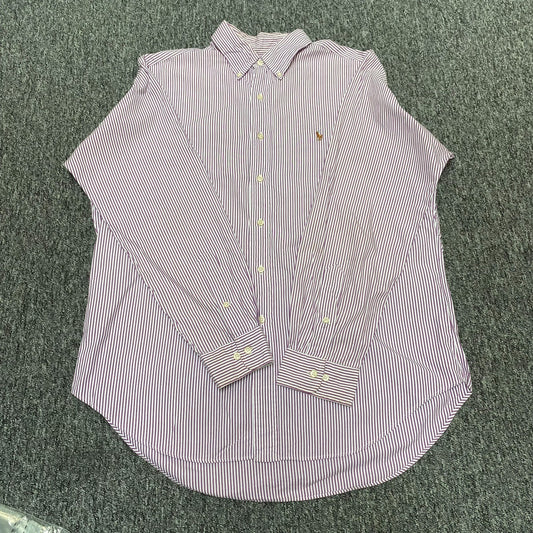 Ralph Lauren Formal Shirt Mens L Purple Stripe Classic Fit Button Down Pony Logo