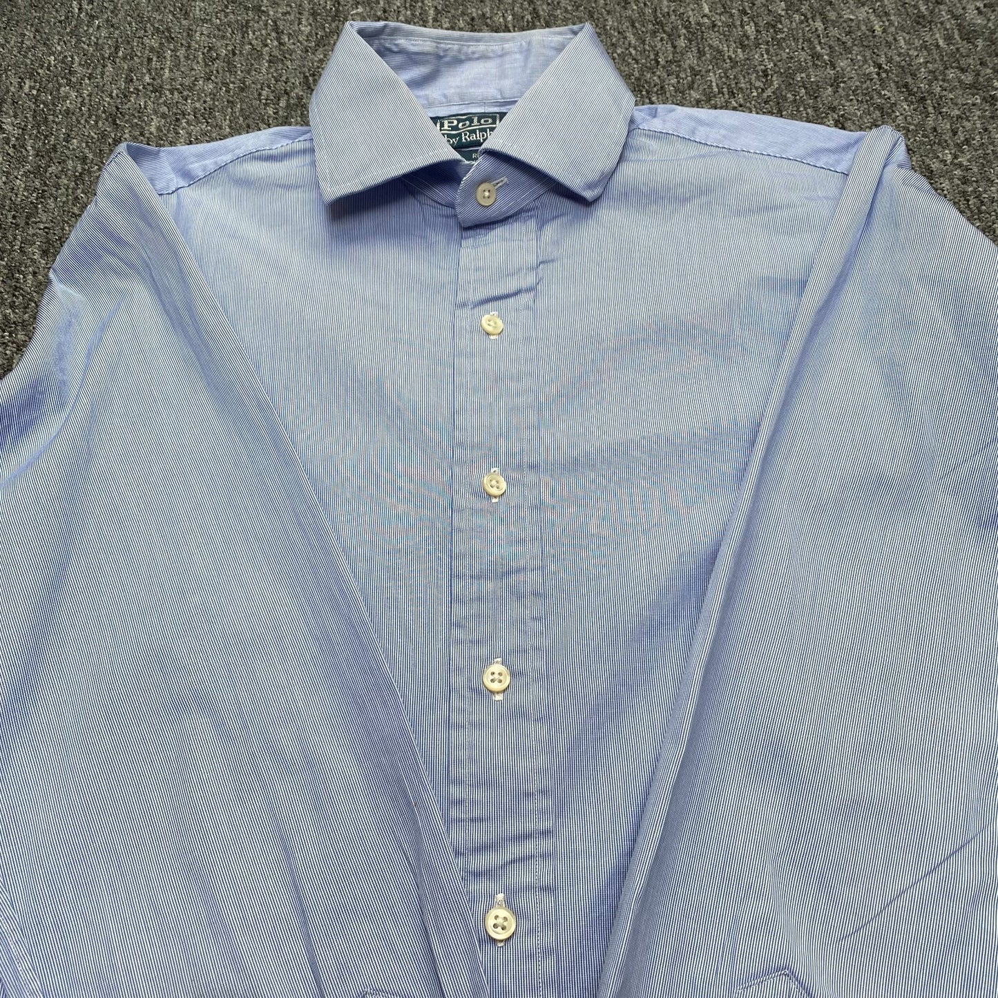 Ralph Lauren Formal Shirt Mens Medium Blue Pinstripe Regent Custom Fit Button-Up