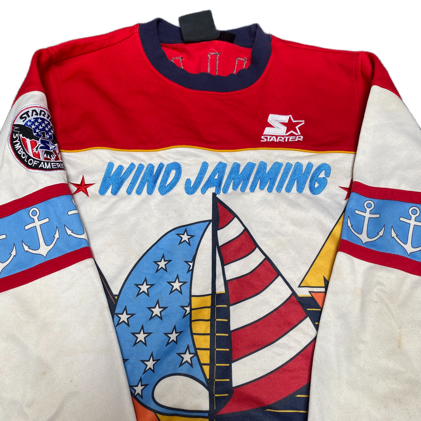 Starter Sweatshirt Mens Small Multi Wind Jamming Sailing Graphic Print Crew Neck