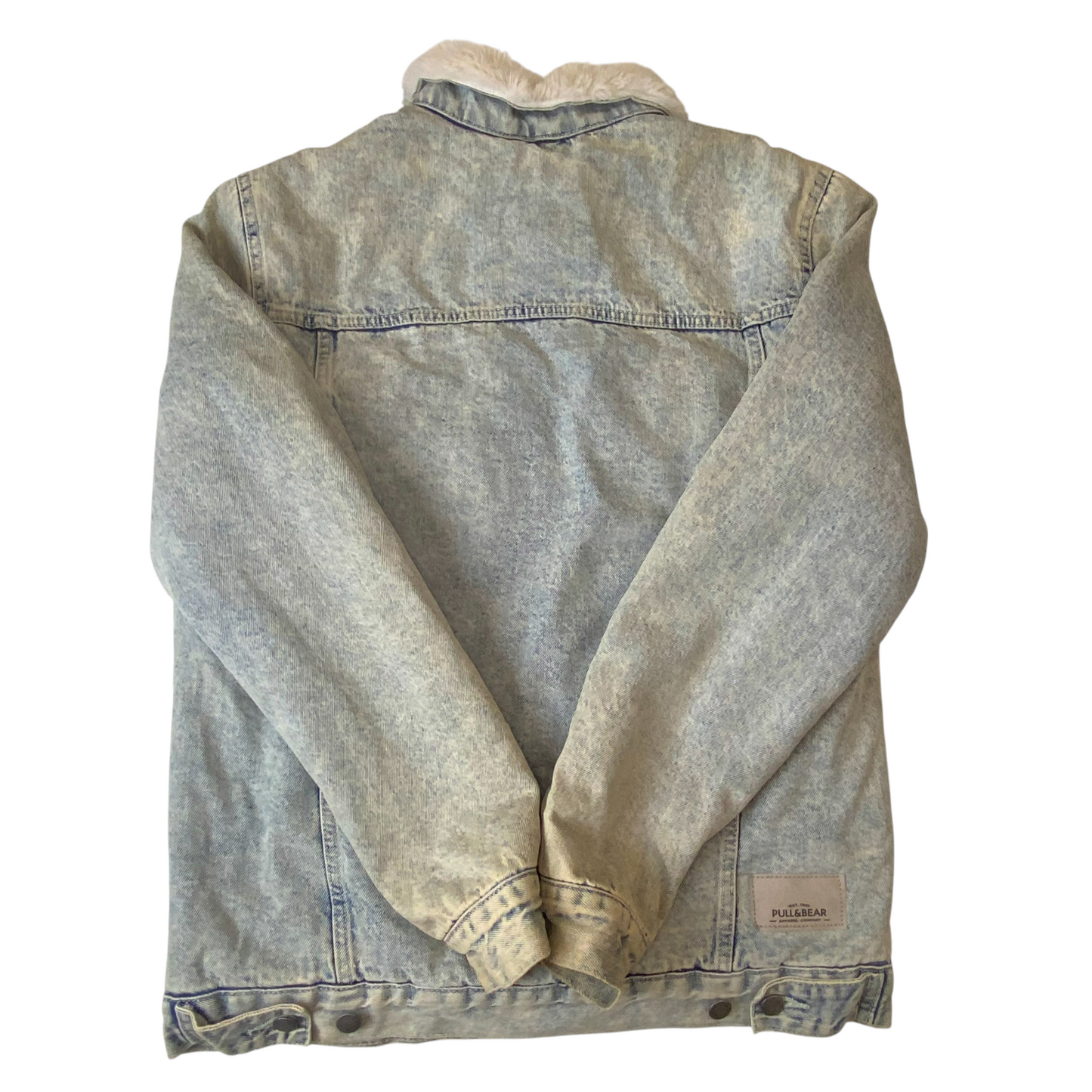 Pull&Bear Denim Makers Trucker Jacket Men L Blue Faux Shearling Lined Collared
