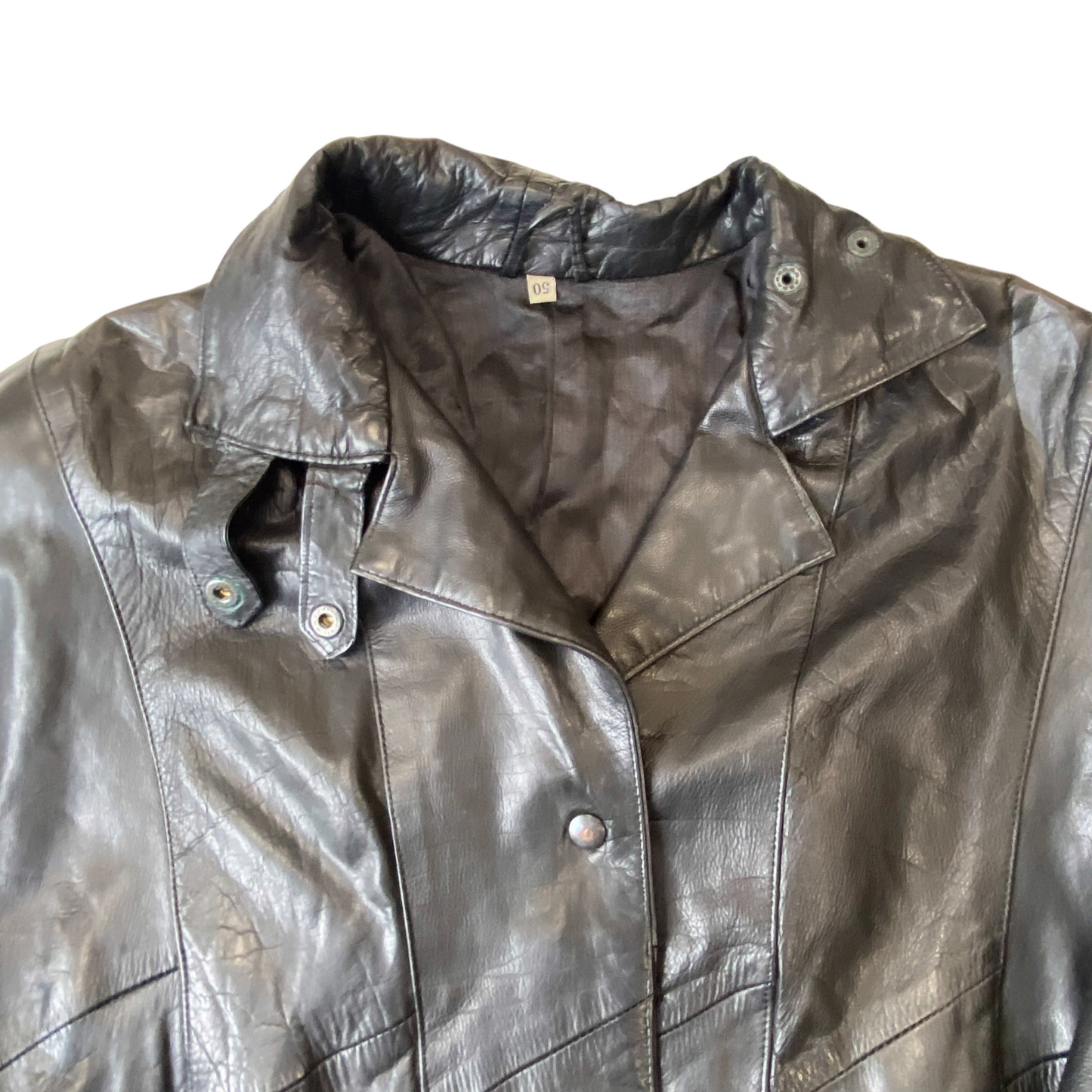 Womens Faux Leather Jacket Large Black Lined Collar Snap Button Elasticated Hem