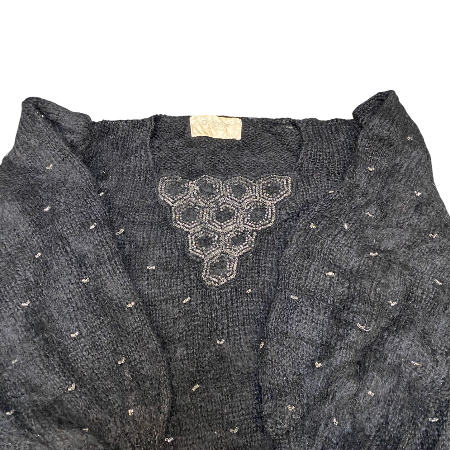 3 Suisses Pullover Jumper Womens Medium Black Embellished Long Sleeve Crewneck