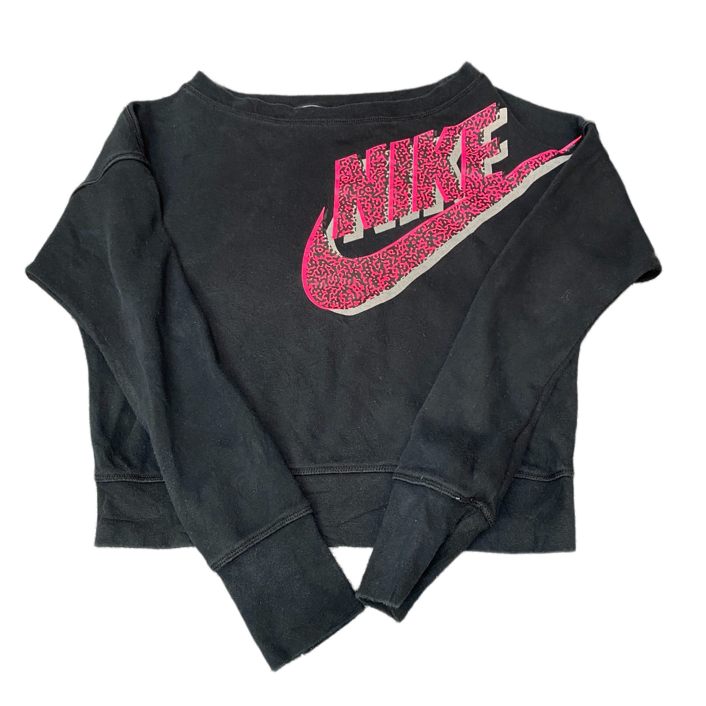 Nike Cropped Sweatshirt Womens L Black Graphic Print Stretch Round Neck Vtg Y2k