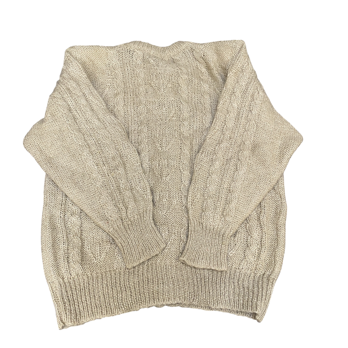 Fine Bar Cardigan Jumper Womens Medium Beige Cable Knit Long Sleeve Button Front