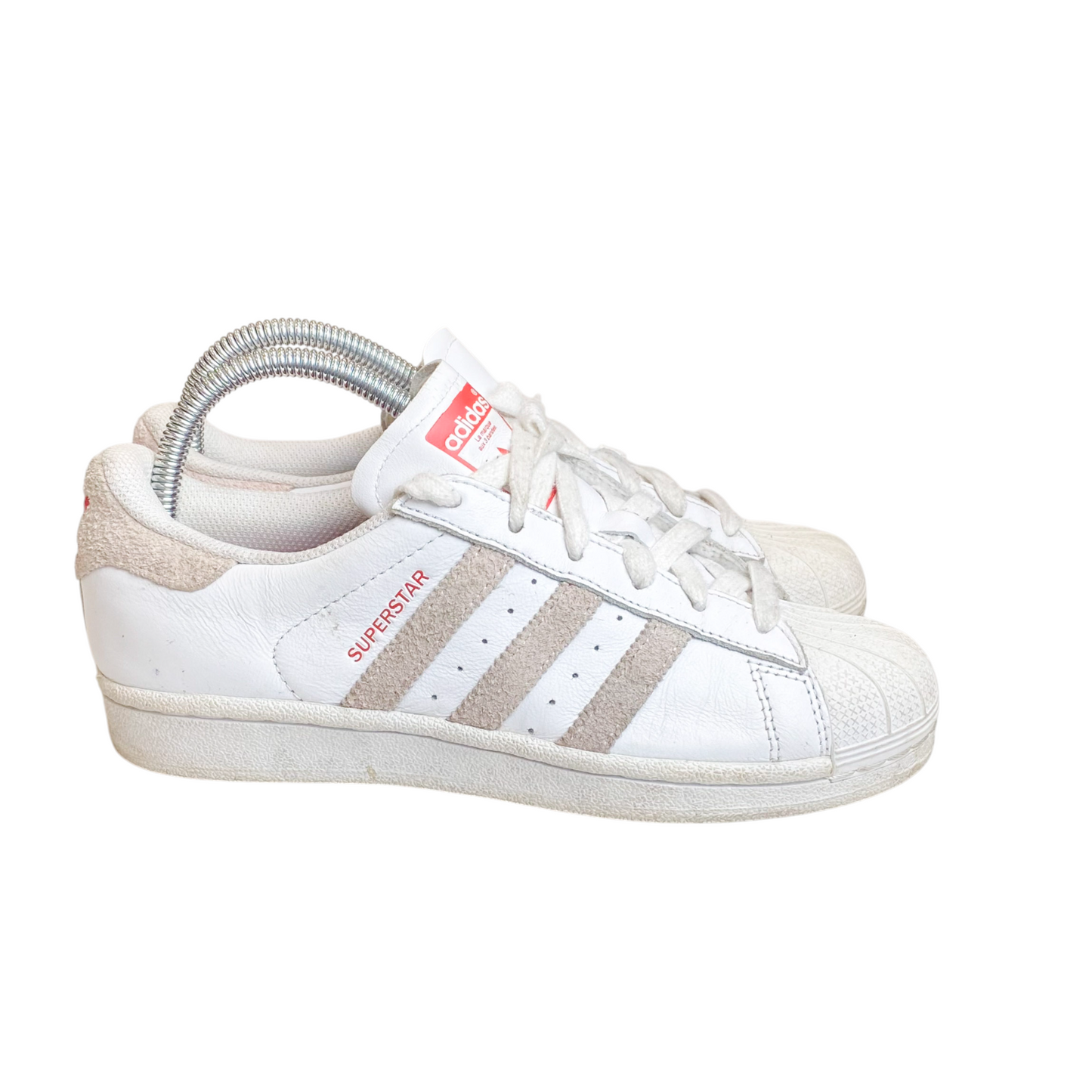 Adidas Superstar Athletic Sneakers Girls 3.5 White Leather Grey 3 Stripe Lace Up