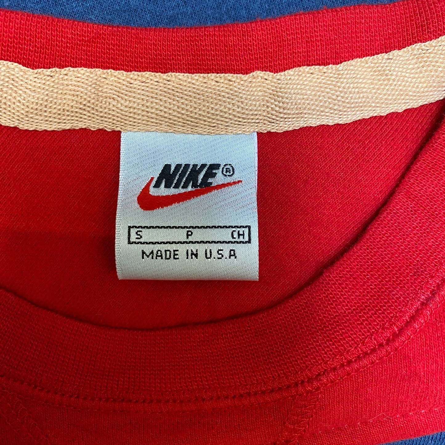 Nike Reworked Sweatshirt Mens S Red Blue Embroidered Spellout Logo Vintage Y2K