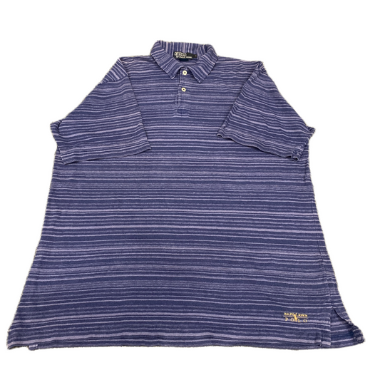 Ralph Lauren Polo Shirt Men L Navy Purple Striped Short Sleeve Side Slit Popover