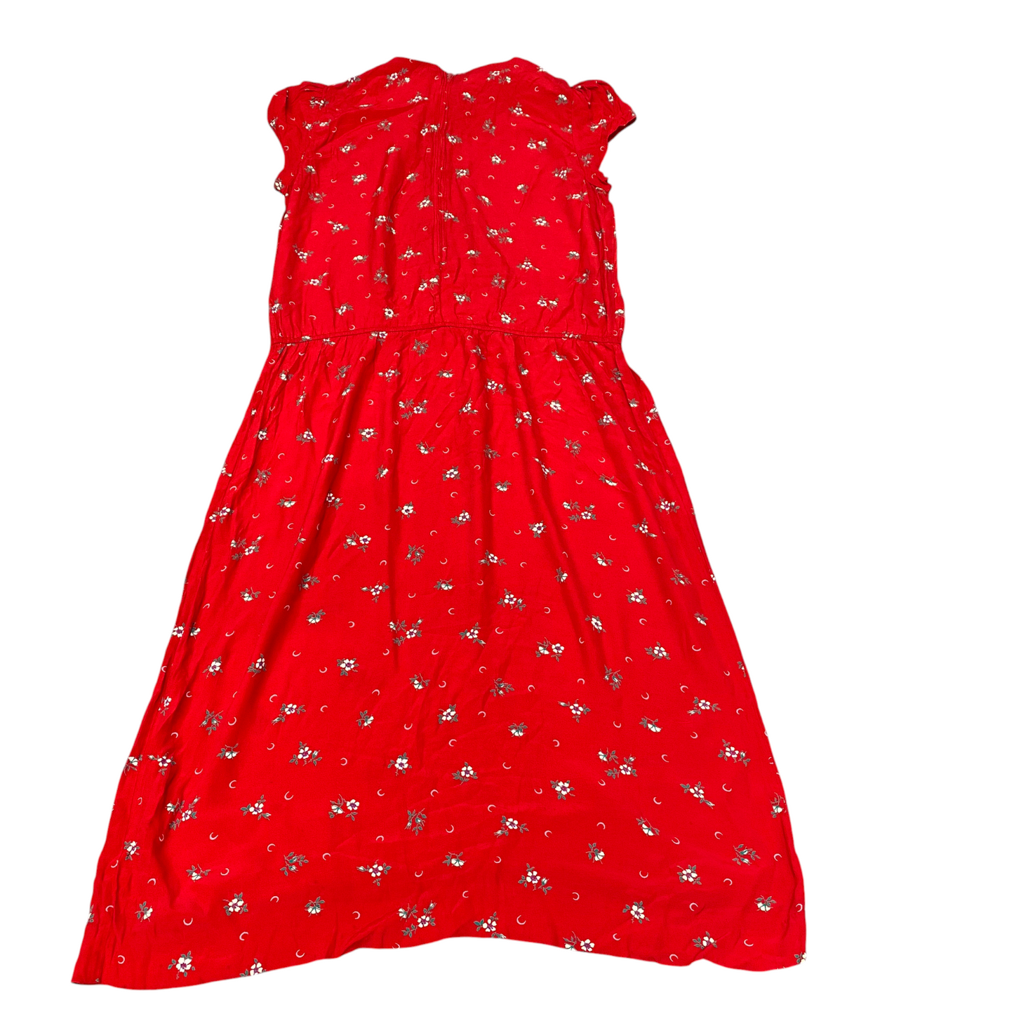 Shift Dress Womens M Red Floral Pleated Ruffle Cap Sleeve Round Neck Back Zip