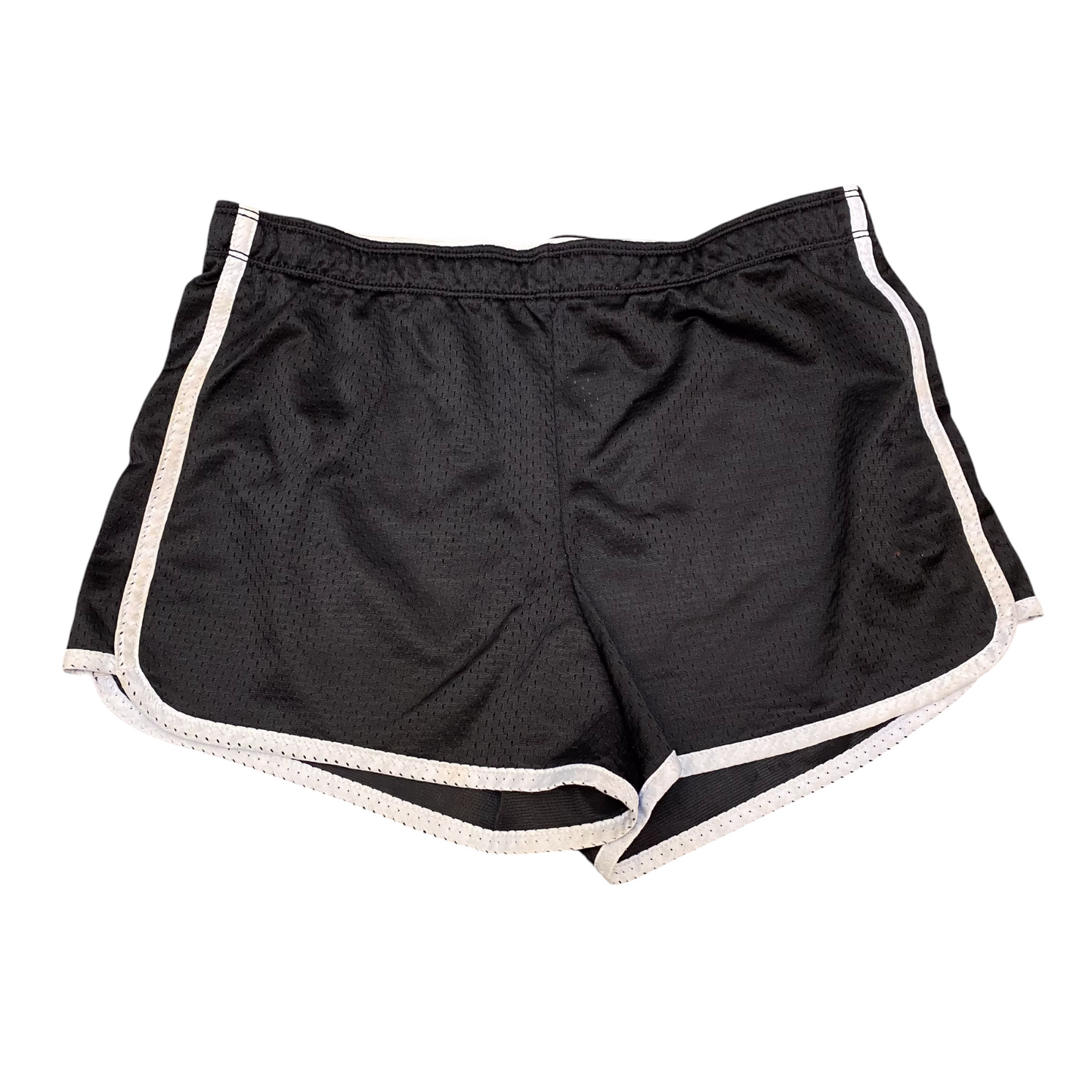 Running Sprinter Shorts Womens 28W Black Allover Mesh Elastic Waist Dolphin Hem