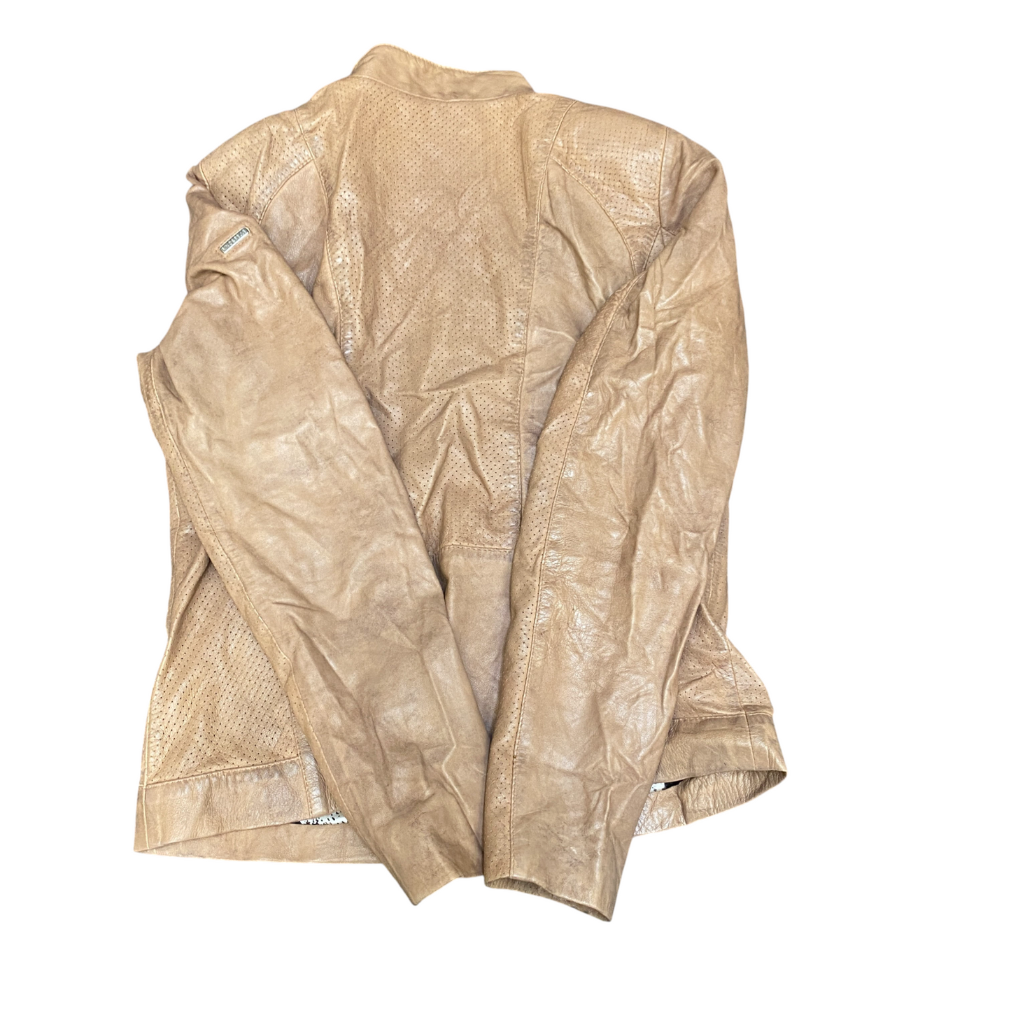 Rino & Pelle Genuine Leather Biker Jacket Womens S Tan Lined Long Sleeve Zip Up