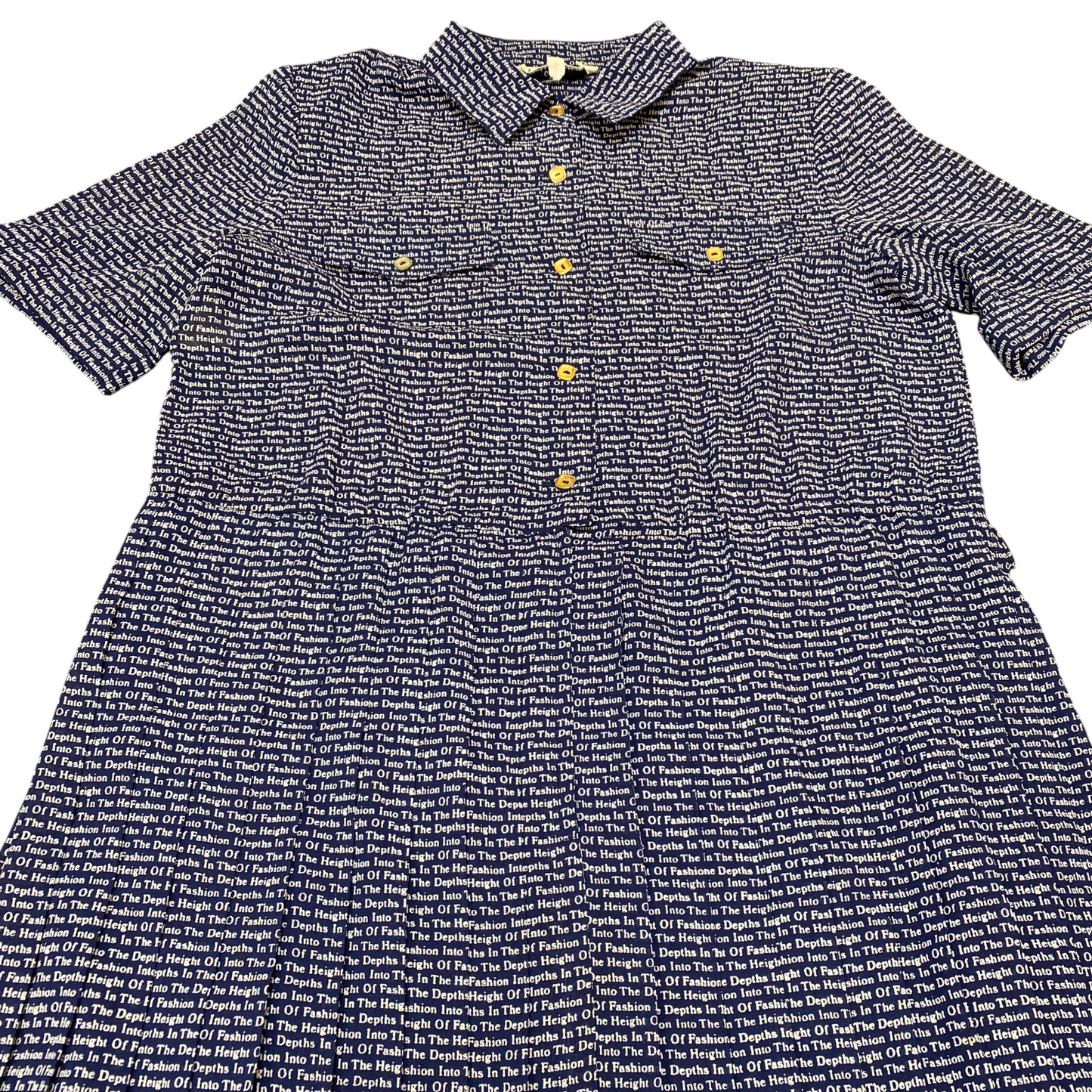 Miss Onward A-Line Dress Womens S Blue Allover Spellout Chest Pockets Collared