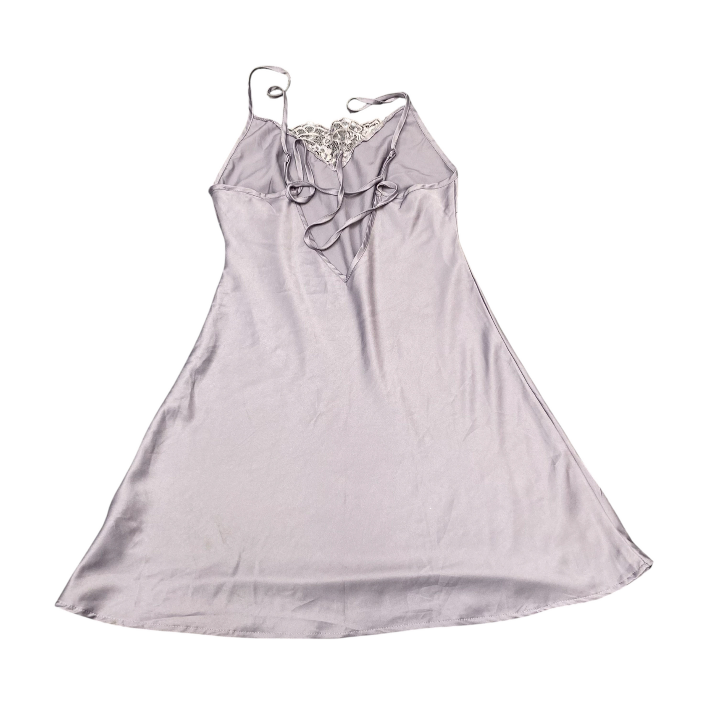 Chemise Top Womens S Grey Satin Lace Trim Spaghetti Straps Backless Pullover