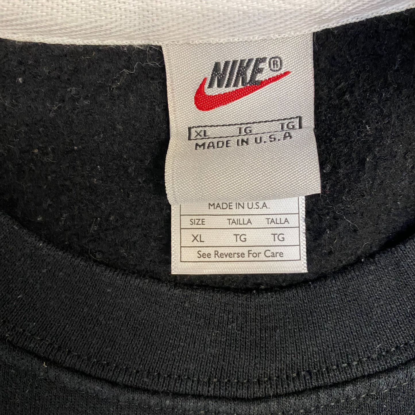 Nike Reworked Sweatshirt Mens XL Cream Black Embroidered Spellout Logo Vtg Y2K