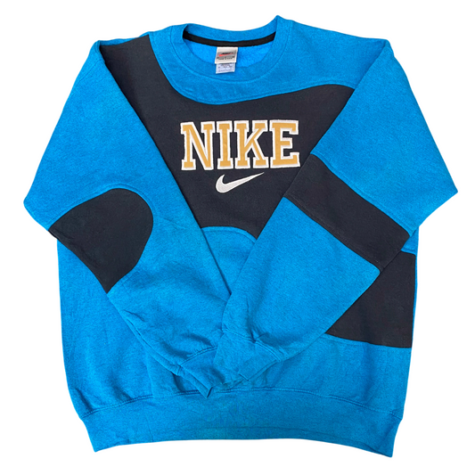 Nike Reworked Sweatshirt Mens Large Blue Black Embroidered Spell Out Logo Y2K