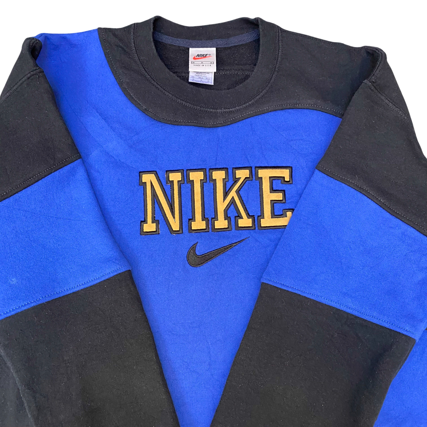 Nike Reworked Sweatshirt Mens Medium Blue Black Embroidered Spell Out Logo