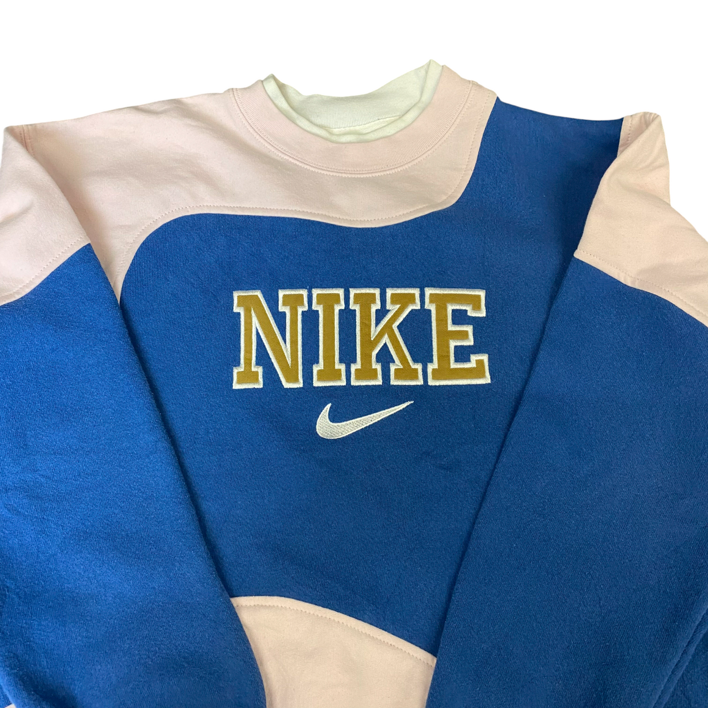 Nike Reworked Sweatshirt Mens M Blue Pink Embroidered Spellout Logo Vintage Y2K