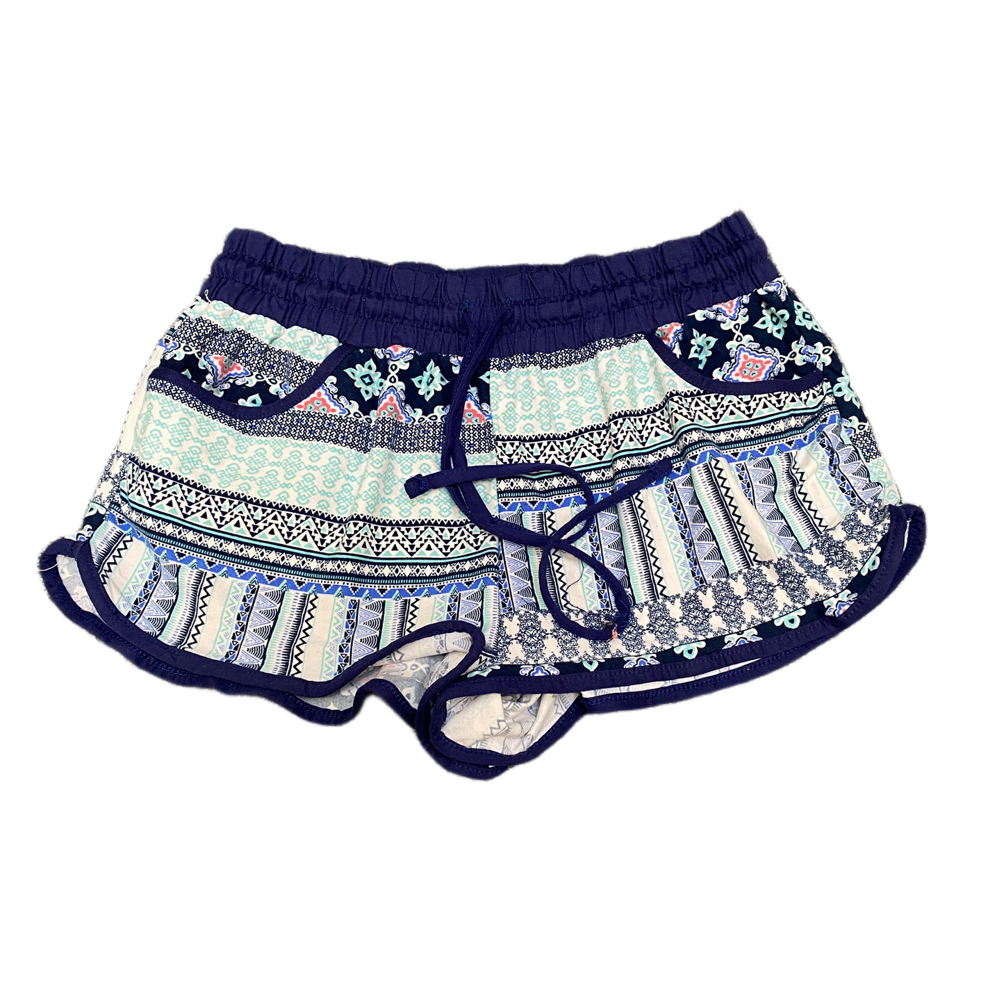 Running Sprinter Shorts Women M 25" Waist Blue White Printed Workout Dolphin Hem