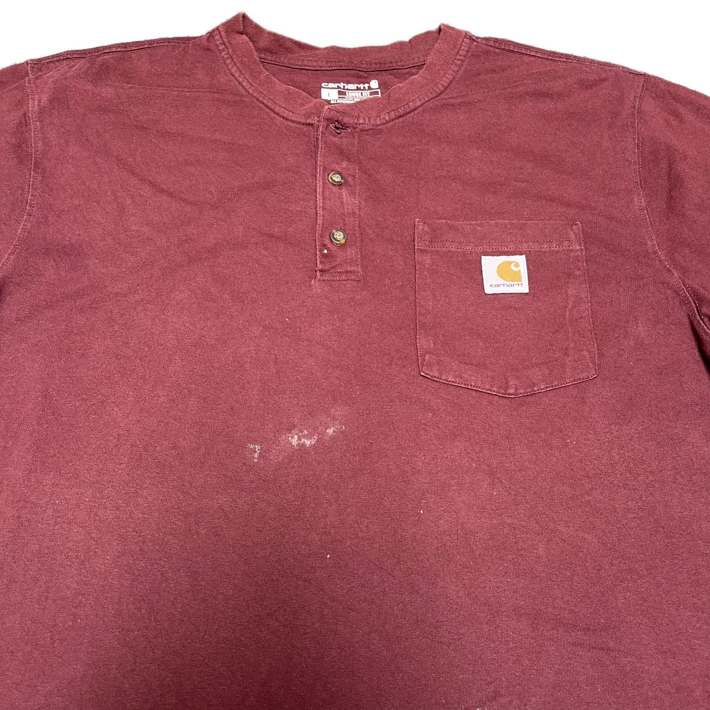 Carhartt Henley Pocket T-Shirt Men Large Red Loose Fit Short Sleeve Workwear Tee