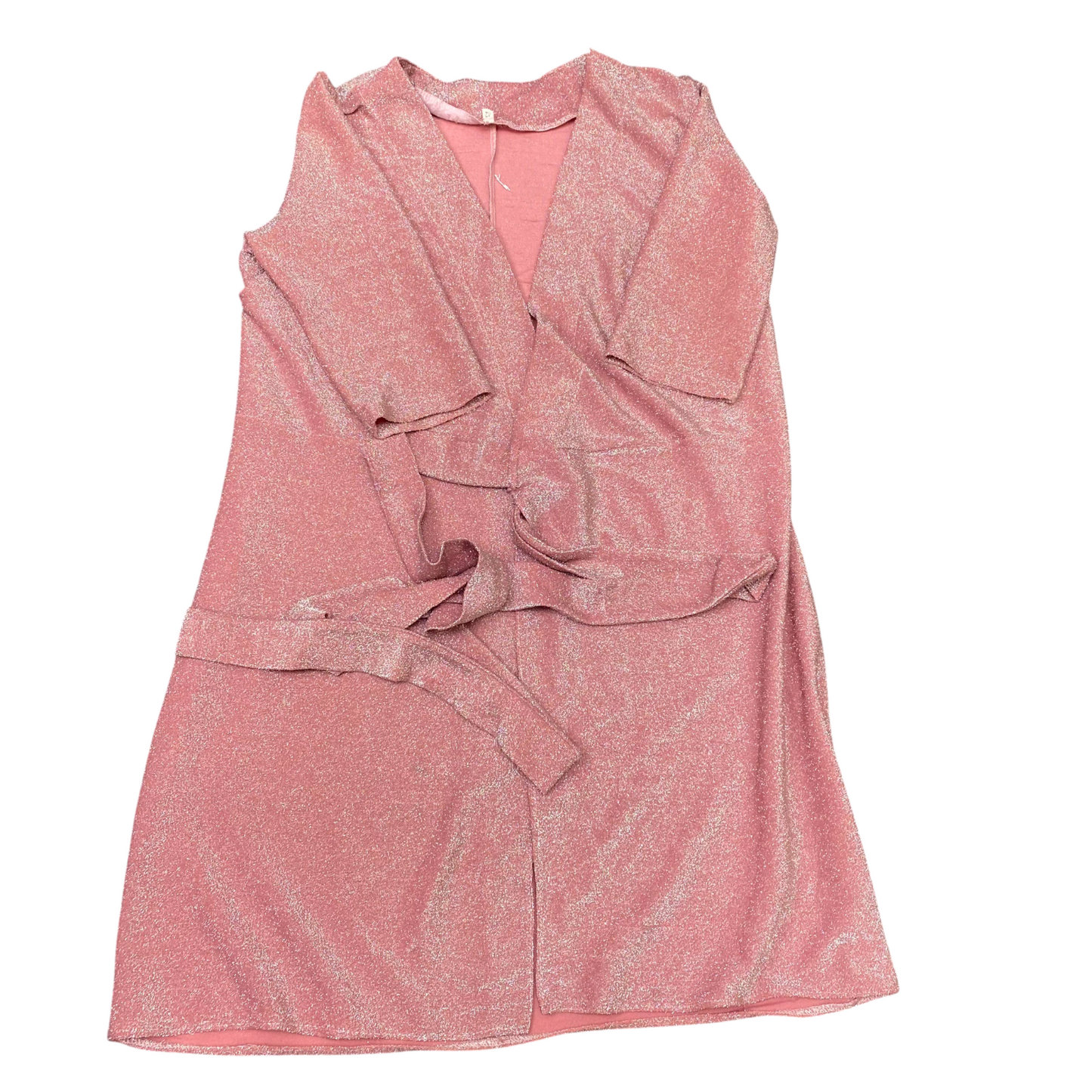Womens Robe Womens S Pink Metallic Glitter Open Front Tie Waist Long Sleeve