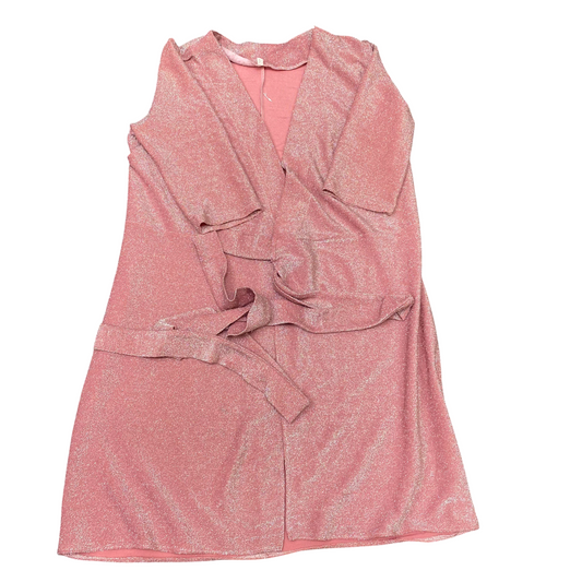 Womens Robe Womens S Pink Metallic Glitter Open Front Tie Waist Long Sleeve