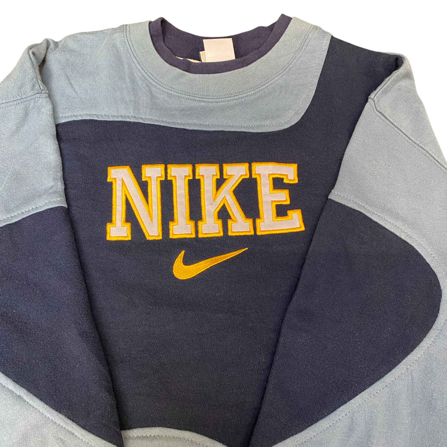 Nike Reworked Sweatshirt Mens M Navy Blue Embroidered Spellout Logo Vintage Y2K