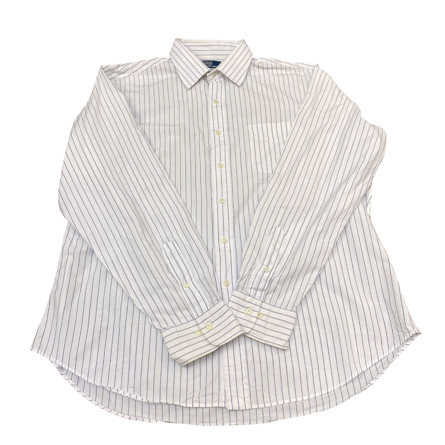 Polo Ralph Lauren Formal Shirt Mens XL White Blue Striped Long Sleeve Button Up