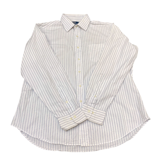 Polo Ralph Lauren Formal Shirt Mens XL White Blue Striped Long Sleeve Button Up