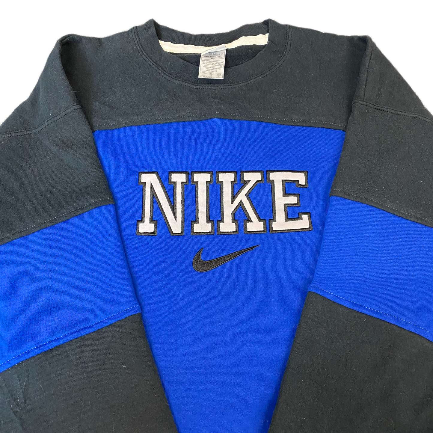 Nike Reworked Sweatshirt Mens L Black Blue Embroidered Spellout Logo Vintage Y2K