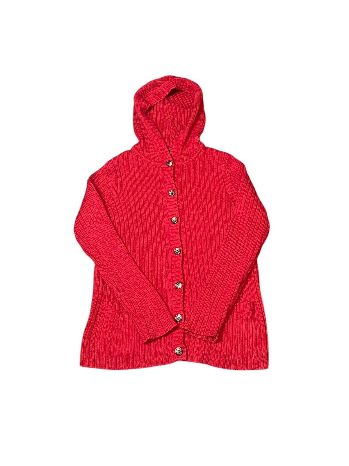 Ralph Lauren Cardigan Womens S Red Knit Hooded Long Sleeve Button Front Jumper