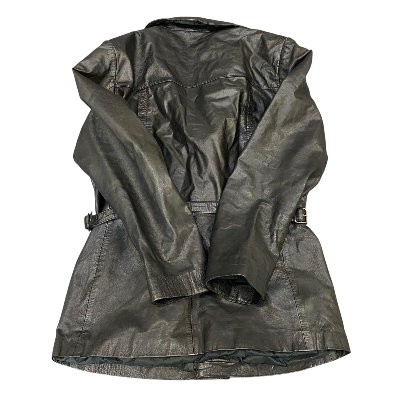 Women Leather Blazer Jacket Medium Black Long Sleeve Notch Lapel Single Breasted